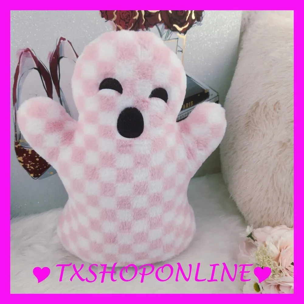 💗👻Pink ghost shaped sherpa plush throw pillow👻💗